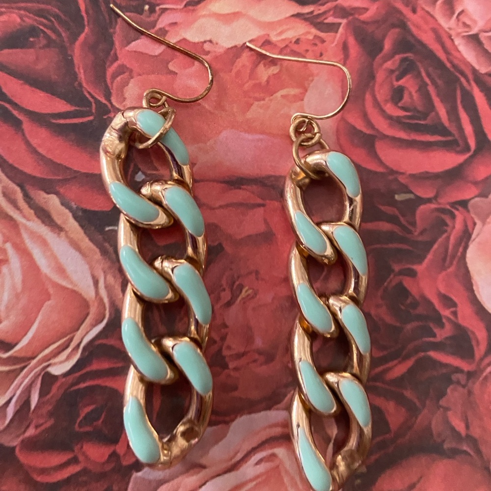 Elegant Gold and Mint Chain Link Earrings